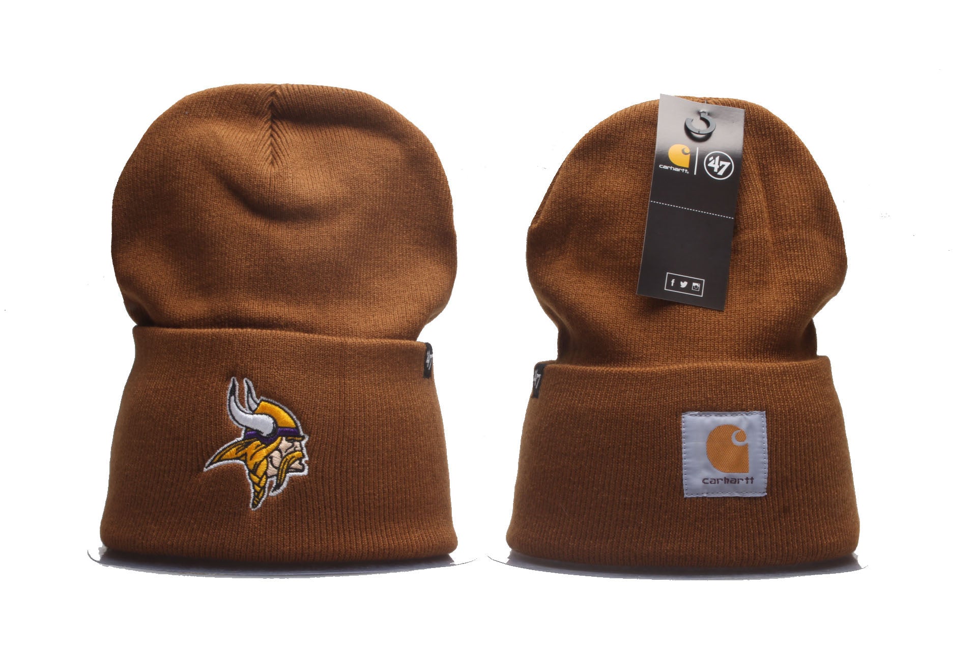Carhartt 47 Minnesota Vikings embroidered beanie front and back view